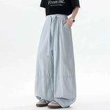 WIAOFELLAS  -  New Summer Men's Casual Pants Solid Color Drawstring Straight Trousers Elastic Waist Wide Leg Baggy Male Bottom