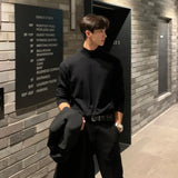 WIAOFELLAS  -  Winter Half-turtleneck Sweater for Men Korean Style Trendy Harbor Style Inner Layer Solid Color Casual and Versatile