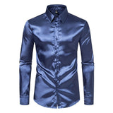 WIAOFELLAS  -  Men's Solid Color Shiny Long-Sleeved Shirt Retro Fashion American Trend Street Loose Niche Party Performance Summer Men's Tops