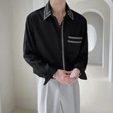 WIAOFELLAS  -  Luxury Spring Men's Long Sleeved Shirts Trendy Simple Button Up Loose Men Shirt Tops High-End Korean Japanese Mens Clothing