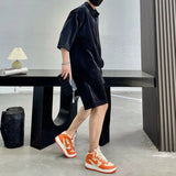 Wiaofellas  -  Mens Metallic Short-Sleeved Shirt Shorts Suit Summer Niche Personality Streetwear Solid Color Two-Piece Suit Men'S Clothing