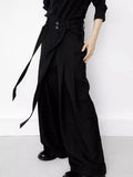 WIAOFELLAS  -  Trendy High Waist Drawstring Trousers Mens Streetwear Stylish Pleated Suit Pants Spring Autumn Casual Solid Color Loose Trousers