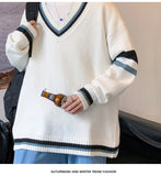 WIAOFELLAS  -  Autumn Winter New Men's Korean Loose Knitted V-neck Casual Sweater Outdoor Fashion Trend Comfortable Breathable Hoodie