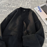 WIAOFELLAS  -  Autumn and Winter New Korean Fashion Versatile Casual Cardigan Ribbed V-neck Sweater Jacket Men's Light Jacquard Design Jacket