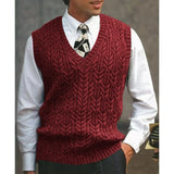 Wiaofellas  -  Vests Men Sweaters V Neck Knitted Vest Tops Sleeveless Knit Solid Sweater Top Splice Casual Regular Slim Fit Autumn Winter