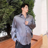 WIAOFELLAS  -  Trendy New Summer Men's Solid Color Turn Down Collar Loose Shirts Fashion Single-breasted Long Sleeves Blouses Male