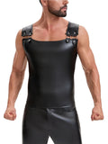Wiaofellas  -  Clubwear Fashion Mens Matte Leather Camisoles Summer Stylish Metal Button-up Straps Tank Tops Sexy Men Stretchy Slim Vest