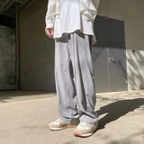 Wiaofellas  -  Loose Waist Men's Casual Trousers Khaki Straight Leg Faion Streetwear High Waist Elastic Waist Suit Sle Four Seasons