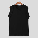 WIAOFELLAS  -  Men Tank Tops Solid Color O-neck Sleeveless Casual Male Vests Streetwear Summer Knitted Fashion Men Clothing S-5XL