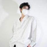 WIAOFELLAS  -  White Long Sleeved Shirt Men Fashion Society Mens Dress Shirt Korean Loose Blue Striped Shirt Mens Double Breasted Casual Shirt