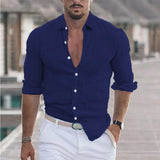 Wiaofellas  -  Men's Spring And Summer Cotton Linen Shirts New Men's Solid Color  Long Sleeve Shirt Loose Lapel Casual Beach Style Shirt