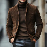 Wiaofellas  -  Men Vintage Faux Suede Blazer Jacket Single‑Breasted Coat Autumn Winter American Retro Casual Business Slim Fit Outerwear