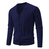 Wiaofellas  -  Knitted Cardigan Sweater Men Korean Style Fashion Smart Casual V-Neck Knitted Sweatercoat Mens Slim Sweater Outerwear