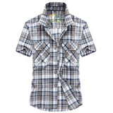 WIAOFELLAS  -  New Short Sleeve Plaid Shirt Summer Thin Polo Collar Solid Loose Men's Casual Half Sleeve