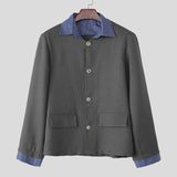 WIAOFELLAS  -  Men Jackets Patchwork Lapel Long Sleeve Button Casual Coats Men Streetwear Korean Style Fashion Male Jackets S-5XL