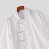 Wiaofellas  -  Men's Shirt Striped Patchwork Lapel Half Sleeve Button Men Clothes Streetwear Summer Vintage Casual Tops For Man