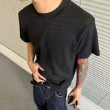 WIAOFELLAS  -  Korean Style Men Casual T-shirts Round Collar Solid Color Menswear Short Sleeved Pullover Male Tees New Simple Tops