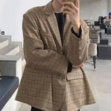 WIAOFELLAS  -  Men Blazer Plaid Lapel Long Sleeve Button Casual Suits Men Streetwear Autumn Fashion Leisure Male Coats S-5XL