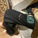 WIAOFELLAS  -  Retro Corduroy Casual Pants Men Spring Straight Loose Wide-leg Trousers Embroidery Drawstring High Street Long Pants
