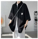 WIAOFELLAS  -  Fashion Men's Solid Color Pocket Design Short Sleeves Blouse Trendy Single-breasted Lapel Casual Shirts Male Summer