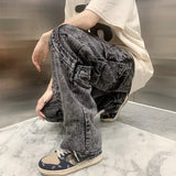 Wiaofellas  -  Cyber Y2K Fashion Baggy Pleated Stacked Jeans Cargo Pants Men Clothes Straight Retro Washed Black Long Trousers Ropa Hombre