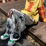 WIAOFELLAS  -  Men Trendy Funny Cute Cartoon Dog Print Casual Streetwear Sports Pants Y2K Harajuku Vintage Loose Pockets Sweatpants Pantalones
