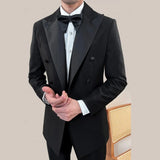 Wiaofellas  -  Black Formal Men Suits for Wedding Two Pieces Groom Tuxedo Fashion Peak Lapel Male Suit Slim Fit Costume Homme