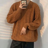 WIAOFELLAS  -  Twist Sweater Men Spring and Autumn New Spliced pullovers O-Neck Fashion Solid Color Loose Casual Long-sleeved Knitted Top