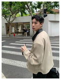 WIAOFELLAS  -  retro color-blocking lapel jacket men's autumn new versatile loose casual shoulder pad workwear short jacket top