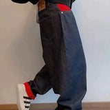 WIAOFELLAS  -  Trendy Retro Washed Distressed Red and Blue Contrasting Men's and Women's Flared Jeans Men's Loose Curved Pants