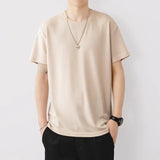 Wiaofellas  - Summer Men's Fashion Solid Color Loose T-shirt Men Modal Short Sleeve Casual Tops Male Sportswear Tracksuit Clothes V12