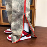 Wiaofellas  -  High Street Hiphop Camouflage Work Pants for Men and Women Trendy Brand Zipper Slit Couple Pendant Straight-leg Casual Trousers