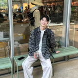 WIAOFELLAS  -  Loose Long Sleeve Plaid Shirt Casual Style for Men And Women Spring Autumn Korean Version Fashionable Top Coat Lazy Style