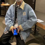 Wiaofellas  -  Retro Lapel Denim Jacket Men Jean Jackets Streetwear Turn Down Collar Denim Coats Cotton Casual Black Blue Coats Man Clothing