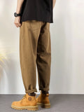 WIAOFELLAS  -  Loose Fit Casual Cotton Pants for Men with Elastic Waist Large Size Waed Harlan Nine Point Pants Autumn Winter Pure Cotton