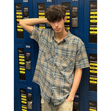 Wiaofellas  -  Blue Plaid Short Sleeve Shirt Men's Summer Cleanfit Half Sleeve Top Cool Handsome Five Sleeve Shirt Loose Fit Moisture Wicking