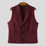 WIAOFELLAS  -  Men Vests Patchwork Lapel Sleeveless Button Casual Male Waistcoats Color-block Streetwear 2025 Fashion Vests Men S-5XL