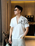 Wiaofellas  -  Summer Embroidered V-neck T-shirt for Men Cotton Short Sleeved Casual T-shirt Relaxed Beach Vacation T-shirts Men Clothing