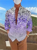 Wiaofellas  -  Casual Loose Fit Floral Butterfly Print Stand Collar Long Sleeve Shirt For Men Daily Wear
