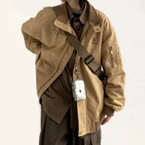 WIAOFELLAS  -  Mens Ahmei Khaki Y2k Jacket Street Retro Embroidery Workwear Coat Autumn Fashion Brand Loose Casual Lapel Color Matching Coat