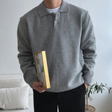 WIAOFELLAS  -  Trendy Solid Color Men's Sweater Polo Shirts 2025 Autumn Winter New Casual Long Sleeve Knitted Jumpers Men Fashionable Sweaters