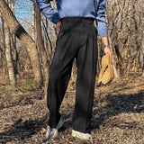 WIAOFELLAS  -  Mens Pants British Style Paris Buckle Business Casual Trousers Autumn Commuting Simple Solid Color Straight Pants Men'S Clothing
