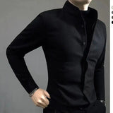 WIAOFELLAS  -  Woolen Warm Men's Long Sleeved Shirt New High-end Light Luxury Slim Fit Versatile Handsome Shirt