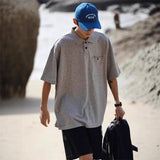 WIAOFELLAS  -  Fashion Men's Solid Color Pockets Button Casual T-shirts Trendy Short Sleeves Turn Down Collar Tops