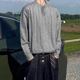 WIAOFELLAS  -  Trendy Mens Solid Color Sweaters Streetwear Vintage Button Stand Collar Knit Henley Shirt For Men Spring New Casual Sweater