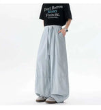 WIAOFELLAS  -  New Summer Men's Casual Pants Solid Color Drawstring Straight Trousers Elastic Waist Wide Leg Baggy Male Bottom