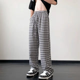 Wiaofellas Summer Thin Casual Pants Men Fashion Oversized Ice Silk Pants Men Streetwear Loose Plaid Pants Mens Trousers Large Sizes M-5XL