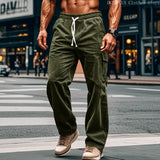 WIAOFELLAS  -  Loose Warm Fashion Cargo Straight Pants Autumn and Winter New High-quality Corduroy Men's Casual Pants Fitness Running Pants Gym