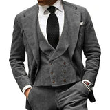 Wiaofellas  -  Corduroy Men's Suits 3 Pcs Fashion Sets Groomsmen Tuxedos For Wedding Groom Suit Jacket (Jacket + Vest + Pants)