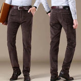 WIAOFELLAS  -  Plus Size 28-40 Men Corduroy Pants Spring Autumn Winter  Casual Loose Slim  Straight Long Business Chinos Black Blue Father